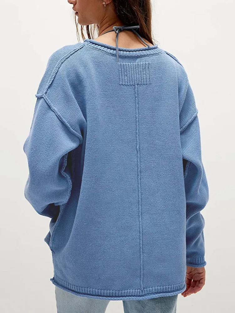 Lemongor femmes couleur unie surdimensionné pull en tricot 2025 nouveau automne hiver à manches longues décontracté polyvalent basique pulls hauts