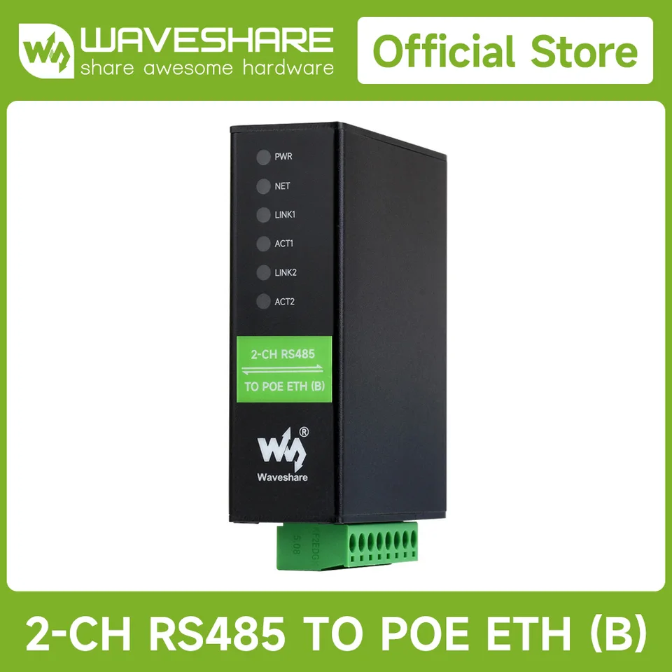 Waveshare Convertisseur RS485 Vers Ethernet 2 Canaux - Serveur Série Industriel Rail DIN - Transmission Bidirectionnelle
