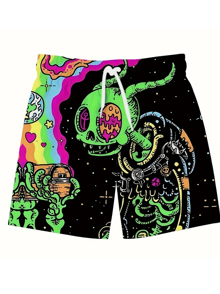 Nuevos pantalones cortos de surf de playa sexys y a la moda con estampado de monstruos pequeños en 3D para hombre, impermeables y de secado rápido, textura suave