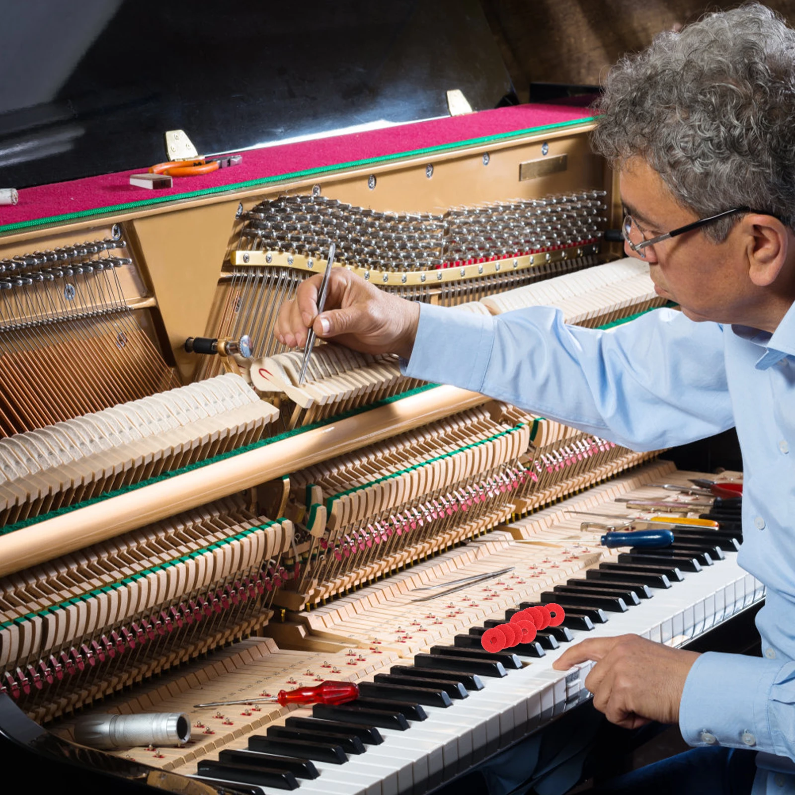 

90Pcs Piano Wool Washers Professional Leveling Key Balance Pads Replacement Parts for Keyboard Regulation Repair Maintenance