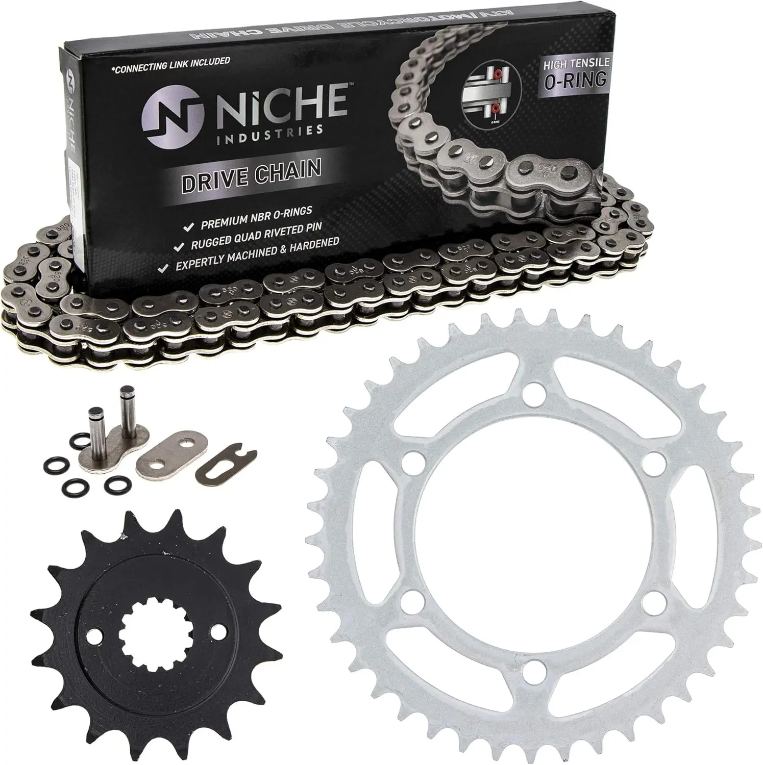 

Drive Sprocket Chain Combo for 500 EX500 GPZ500 Front 16 Rear 41 Tooth 520V-X X-Ring 104 Links