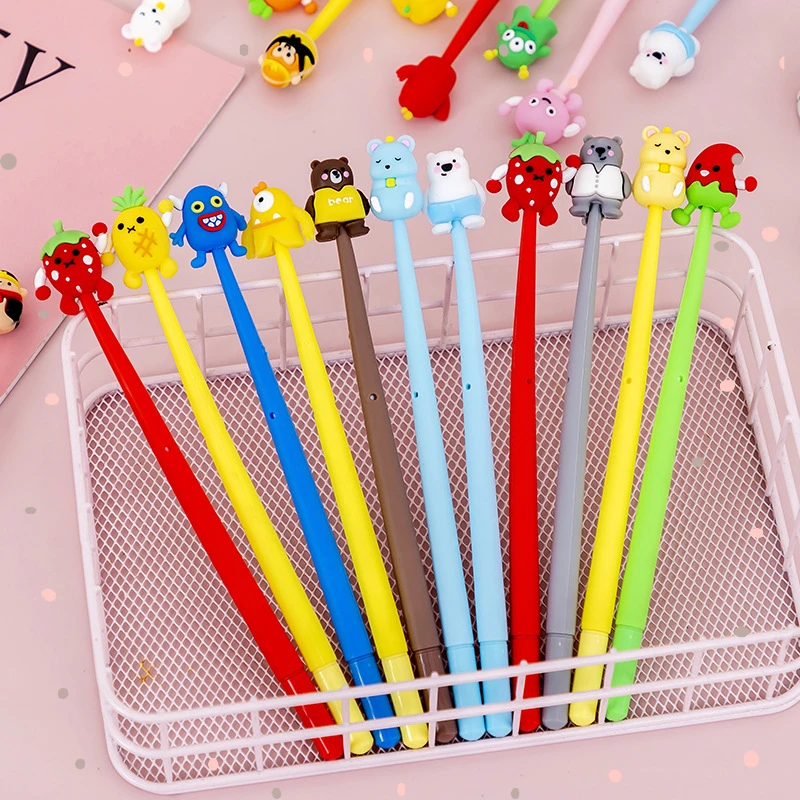 24 Pcs Korean Cute Bear Styling Pen Cartoon Soft Adhesive Vegetable Fruit Pen Water Creative Gift Elementary School Students