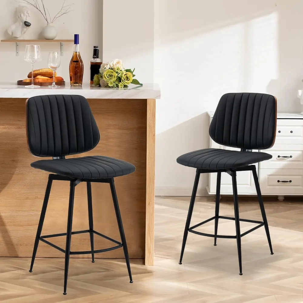 

Bar Stools Set of 2-26" Counter Height Swivel Stools with Back Support,Mid-Century Modern Kitchen Island Bar Stools for Pub,
