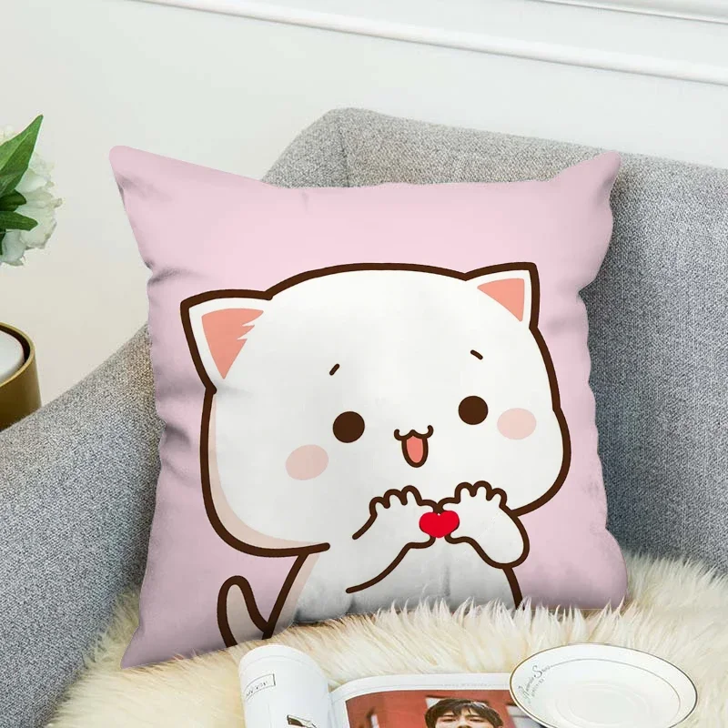 Decorative Pillows For Bed Peach Mochi Cat Cushions Covers Luxury Pillow Cover Pillowcase Short Plush Car Sofa Cushion 45*45