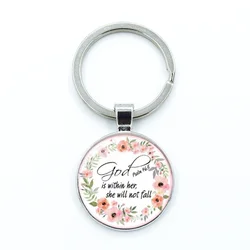 Give Thanks With A Grateful Heart Bible Verses Keychain Glass Cabochon KeyRing Bag Car Key Chain Ring Holder Charms Jewelry Gift