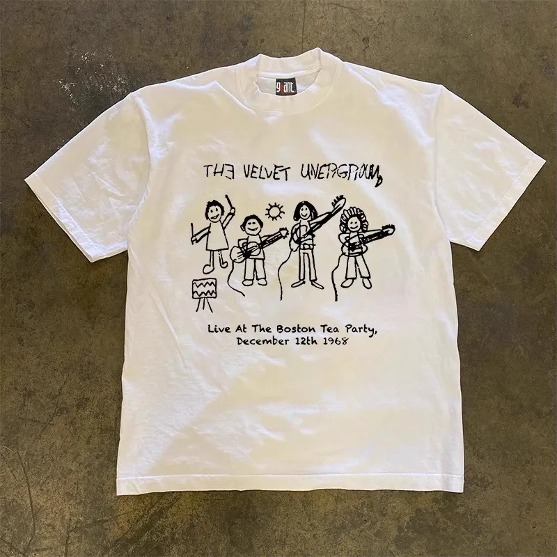 Heavyweight 260g Pure Cotton Short Sleeve T-Shirt Couple Style Underground Velvet Band Hip Hop Unique Design Casual Wear