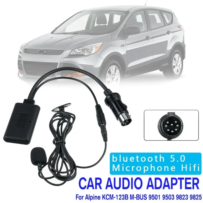 8PIN Car Bluetooth 5.0 Aux Jack Audio Cable Microphone Handsfree Adapter For Alpine KCM-123B/M-BUS 9501 9503 9823 9825