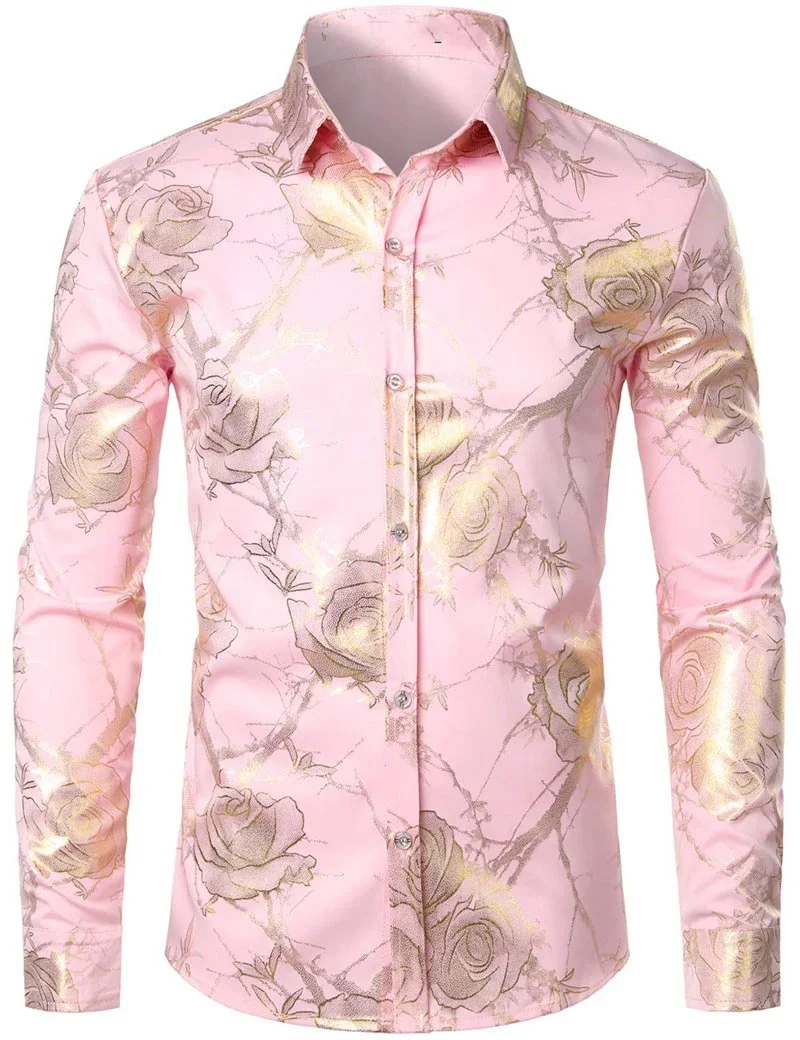 

Men's Floral Long Sleeve Shirt Men's Casual All-match Fashion Street Men's Shirt Lapel Single-breasted Long Sleeve Top