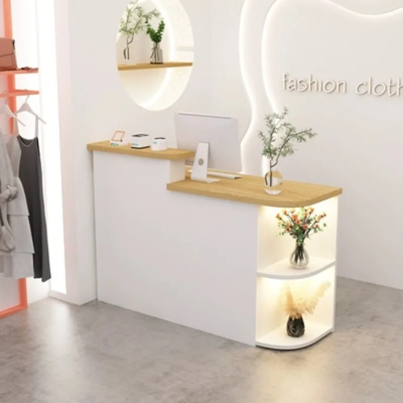 Custom Beige Reception Desks Salon Aesthetic Large Restaurant Store Reception Desk Commercial Events Rezeption Theke Furniture