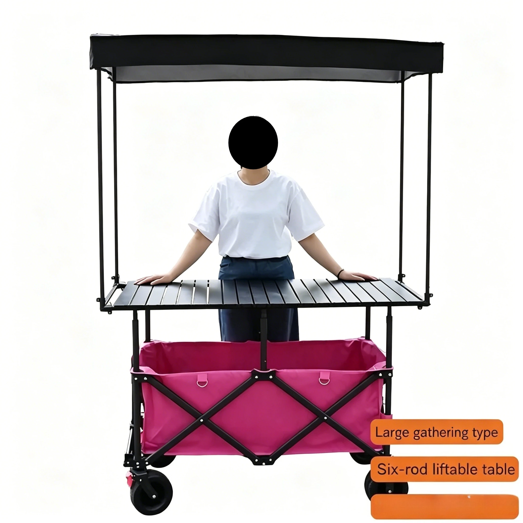 Large Capacity Foldable Street Food Vendor Cart 120×60 Adjustable Tabletop Outdoor Multifunctional Camping Trolley