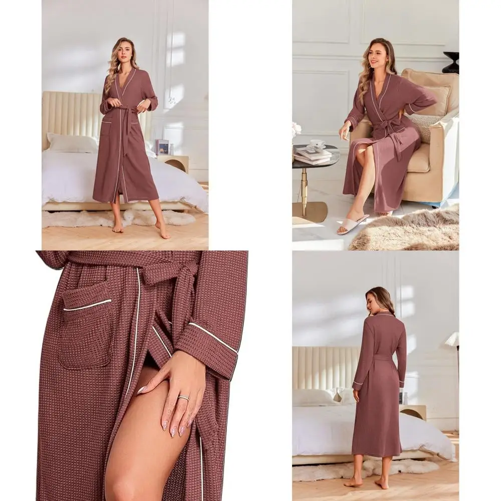 

Lightweight Waffle Knit Women's Full-Length Kimono Bathrobe for Casual Loungewear