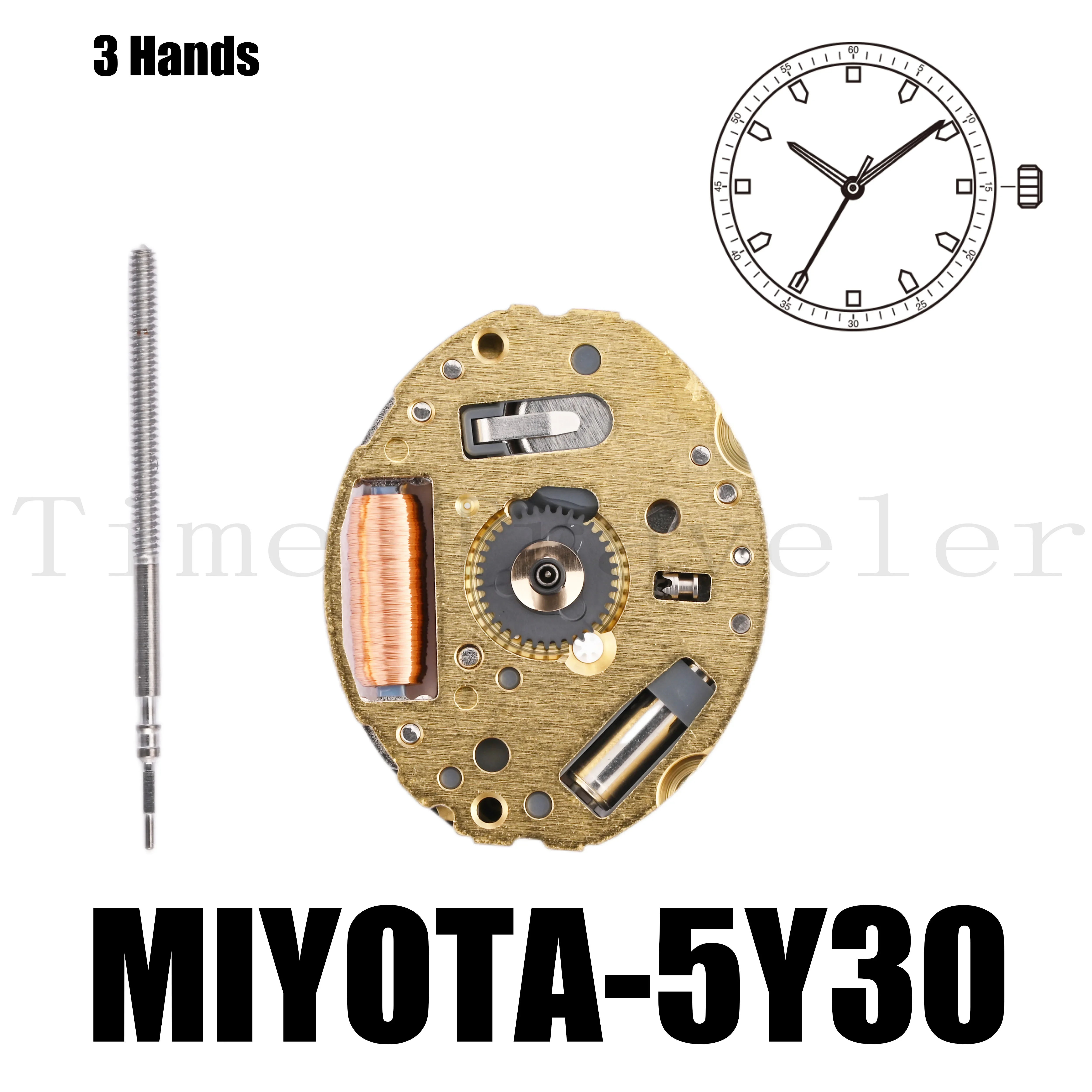 

Механизм Miyota 5y30, размер механизма 5 1/2 × 6 3/4 дюйма, высота 2,54 мм, 3 стрелки, маленький механизм, идеально подходит для дизайна меньшего размера