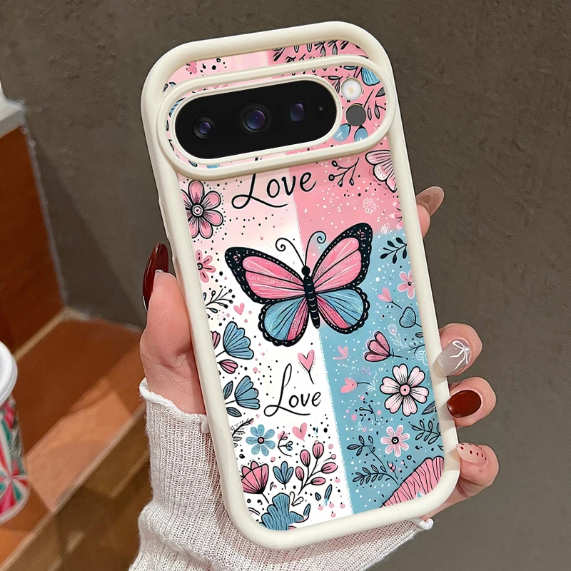 Weiche Hülle mit Schmetterlings-Blumenmuster für Google Pixel 10, 9, 7, 8, Pro, 9A, 8A, 7A, Pixel 9, 10 Pro, XL, stoßfeste, einfarbige Handyhülle