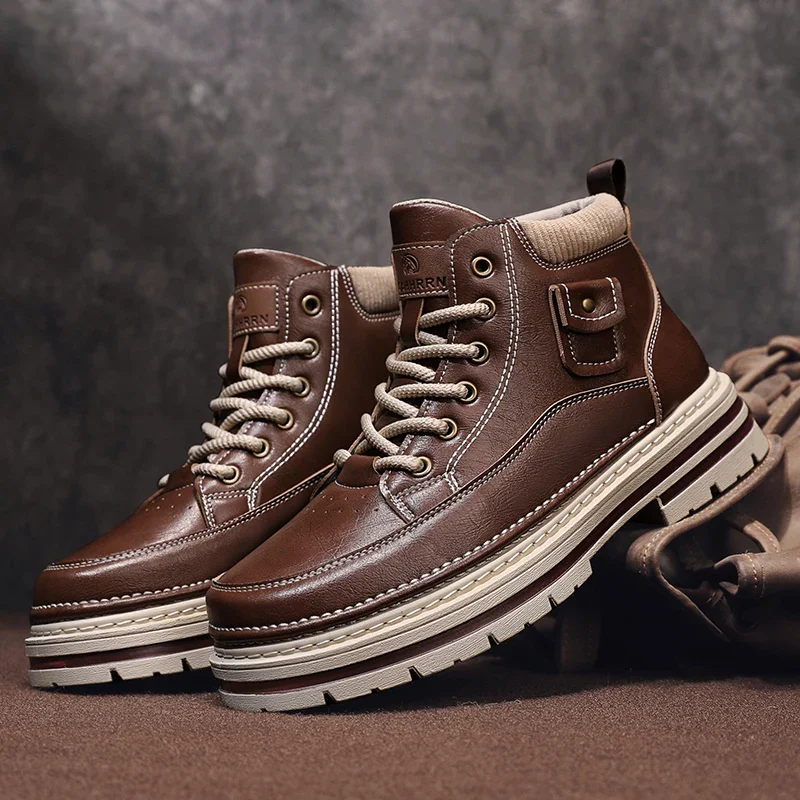 

Autumn New Men's Boots British Style High Top Men's Retro Ankle Boots Fashionable Waterproof Anti Slip Casual Work Shoes