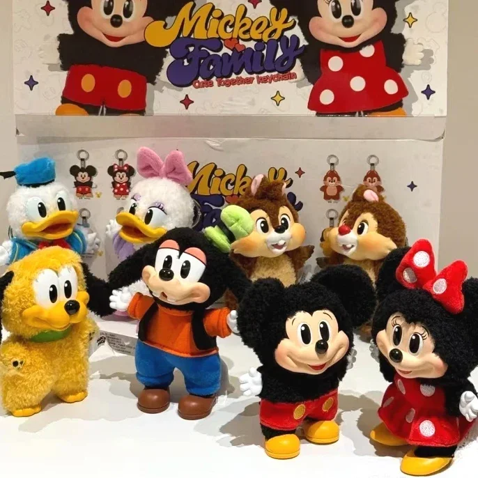 

Hot Mickey Family Cute Together Keychain Series Vinyl Doll Mickey Mouse Anime Figures Decor Collection Kids Gifts