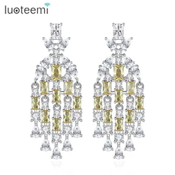 LUOTEEMI Retro CZ Drop Tassel Earrings Yellow Color Decoration Dangle Jewelrty for Women Vintage Brilliant Banquet Accessories