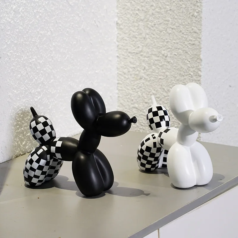 

Plaid Balloon Dog Ornament INS Light Figurine Sculpture Tabletop Shelf Living Room Home Office Decor Accessories Modern Art Gift