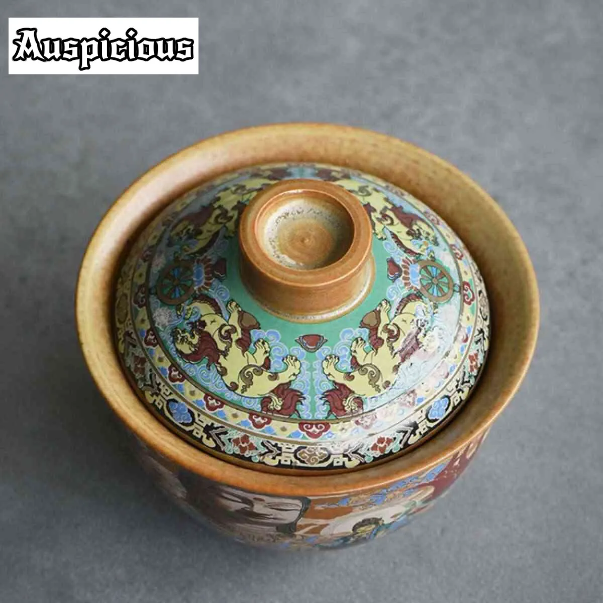 165ml Dunhuang Mural Cover Bowl Creative Buddha Ceramic Gaiwan Vintage Tea Tureen Tea Maker Cover Bowl Tea Services Ornaments