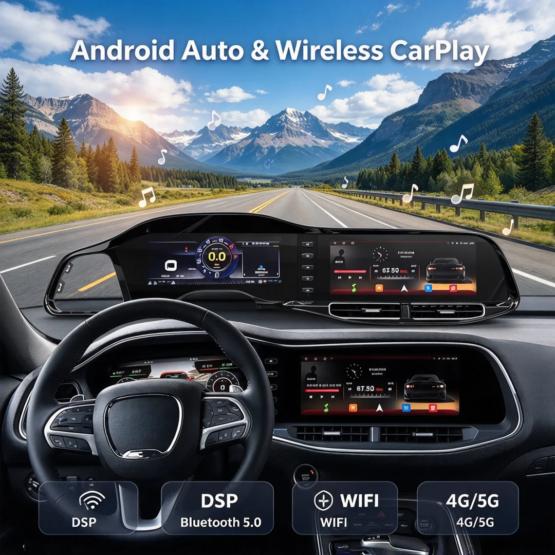 24.6Inch Car Digital Odometer Cluster Dual Screen For Dodge Challenger SRT Hellcat 2010-2023 Car Radio Android CarPlay GPS Navi
