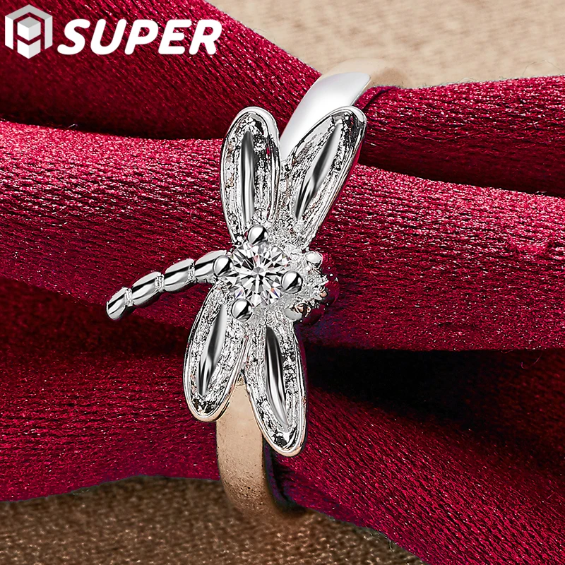 

925 Sterling Silver Dragonfly AAA Zircon Ring For Wedding Engagement Party Fashion Charm Jewelry