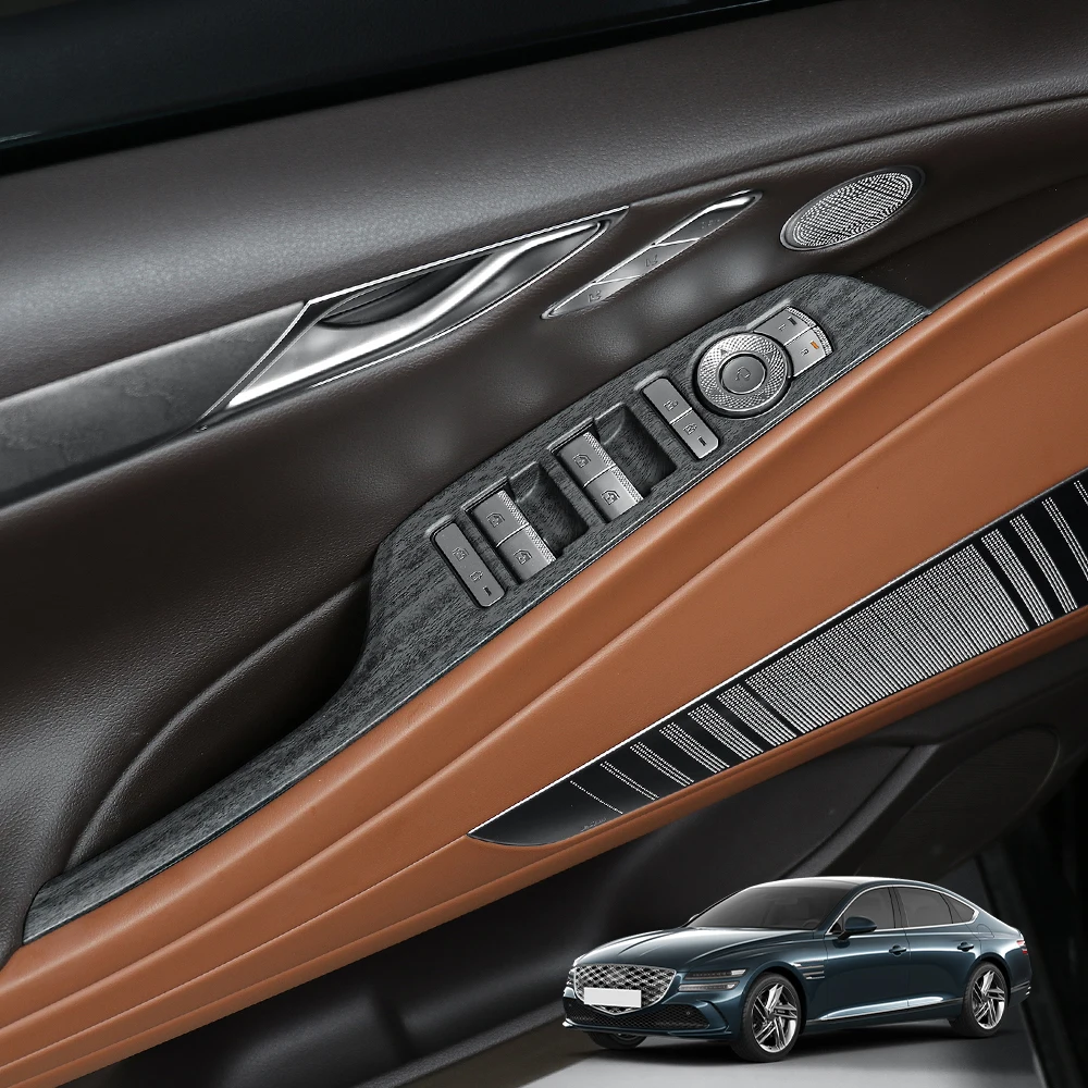 

Для Genesis G80 RG3 2025 2026, рамка переключателя окна под дерево, кнопка, накладка, аксессуары для интерьера, левый руль