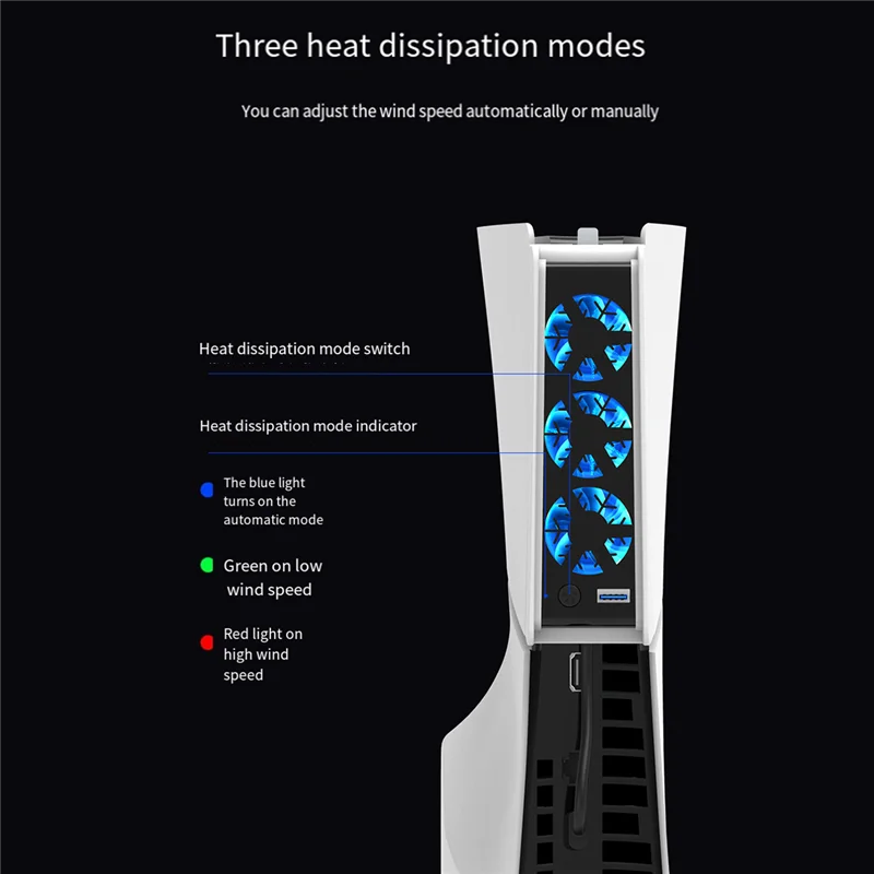 TCES-Ps5slim 게임 콘솔 후면 냉각 팬용 3가지 속도의 Ps5slim 콘솔 온도 제어 냉각 팬용