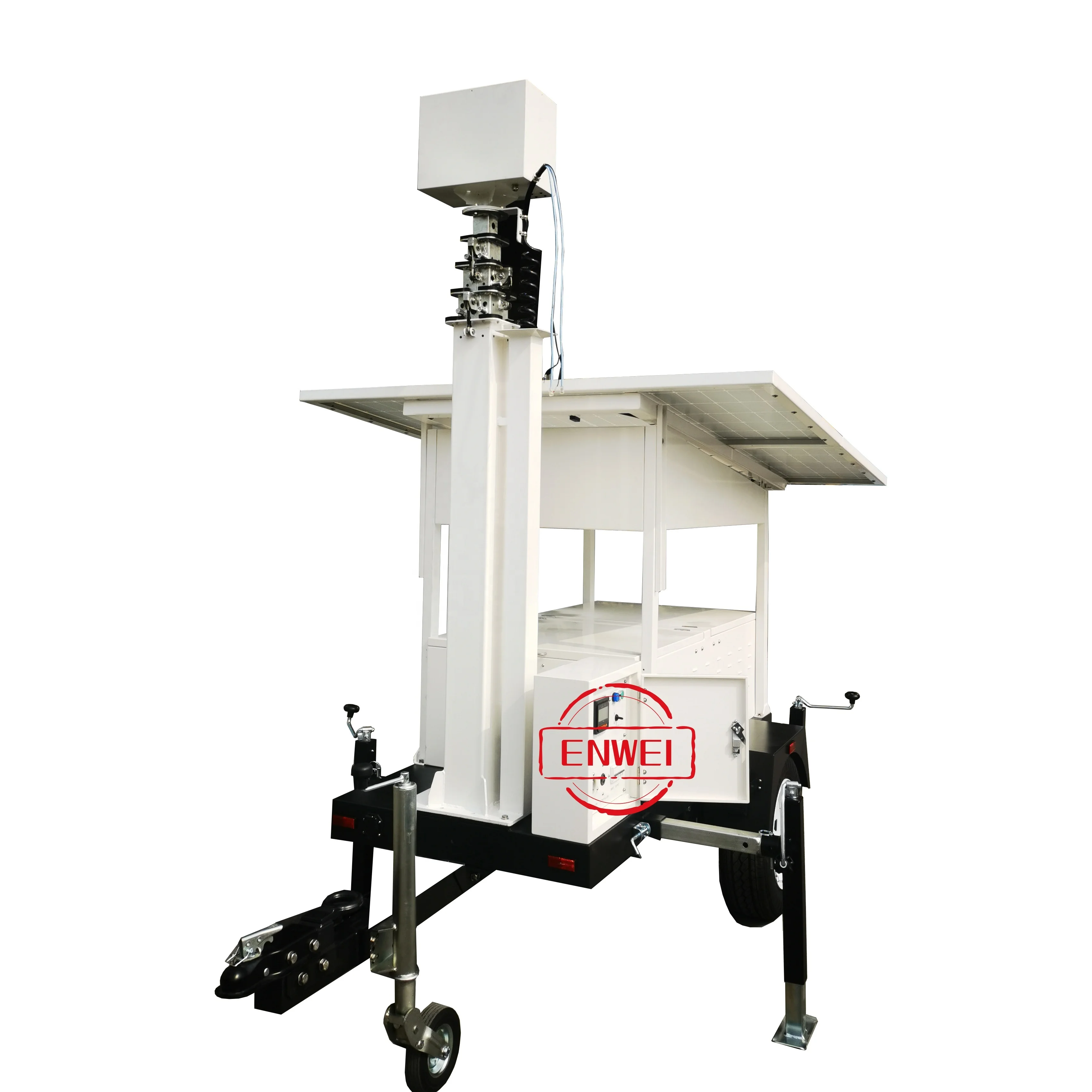 Outdoor mobiele beveiligingscamera-aanhangwagen op zonne-energie met draagbaar bewakingssysteem voor bewaking op de bouwplaats