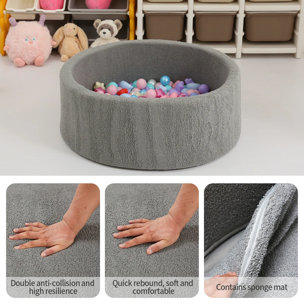 1pc 90cm Portable Soft Sponge Ball Pit Foam Gray Velvet fabric Indoor Playpen for Kids Dry Pool Kids Birthday Gifts(No Balls)