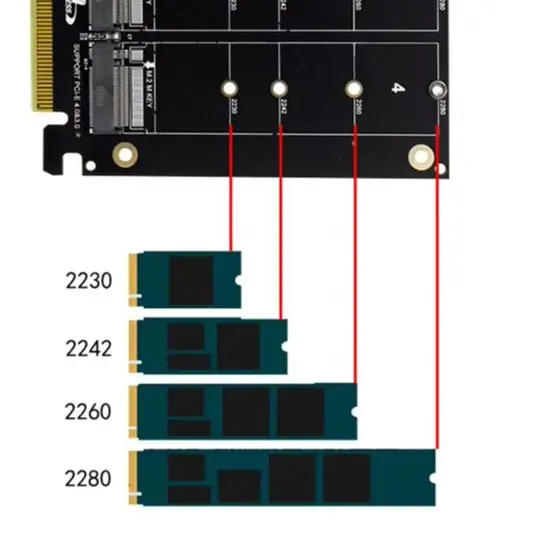4 Port M.2 NVME SSD To PCIE X16 Reader Expansion Card LED Indicator Adapter Card Support M.2 PCI-E SSD/M.2 Device NVME Protocol