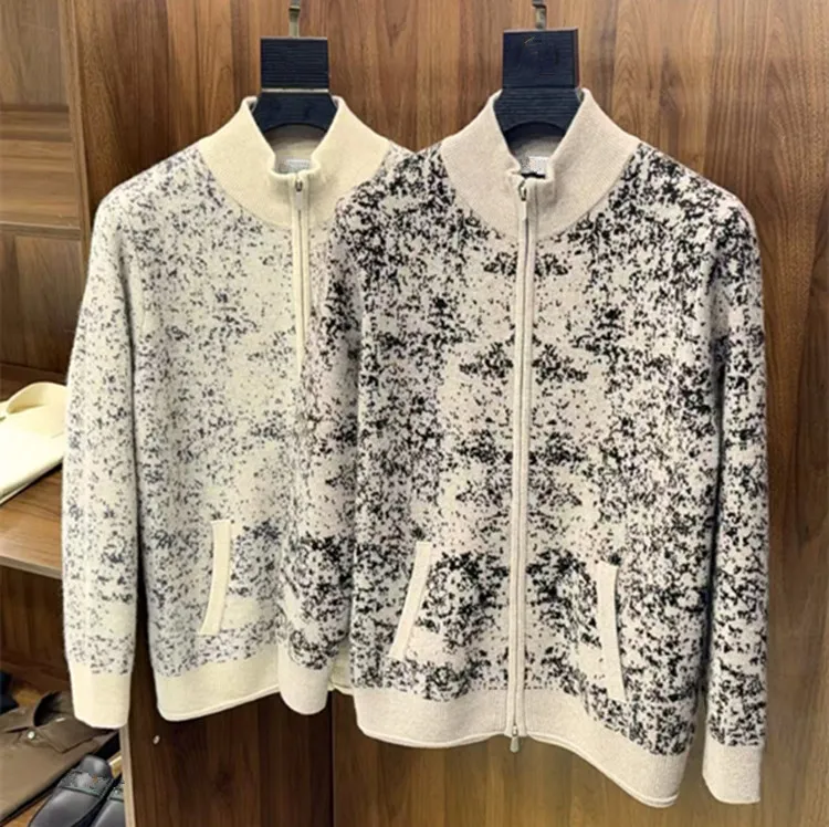 

Customized New Winter 2025 European American men's wear collection Long-sleeved starry sky jacquard Cashmere wool knitted coat