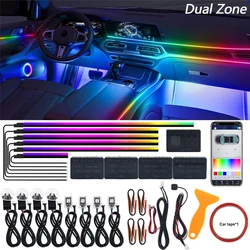 18 in 1 RGB 64 Color Rainbow Symphony Car Ambient Lighting Interior Acrylic LED Strip Light Decoration Atmosphere Lamp Dual Zone
