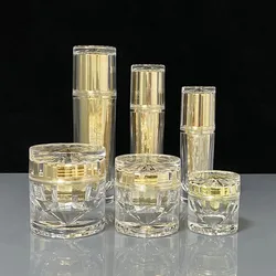 6pcs/pack Acrylic Cosmetic Container Empty Cream Jar Essence Lotion Spray Pump Bottle Gold Cosmetic Package bottles