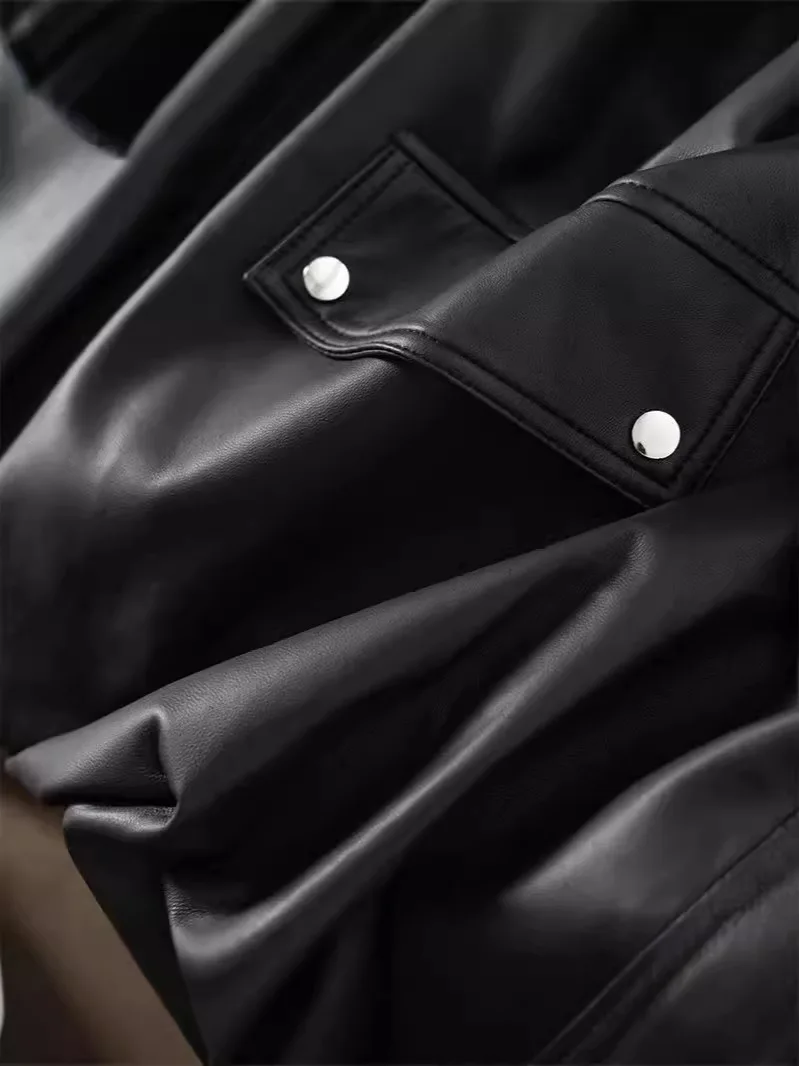 Damen-Weste aus echtem Leder, kurze schwarze Schaffelljacke, lockere Passform, trendiges Oberteil für Frühling und Herbst