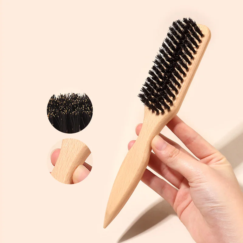 Boar Bristle Slick Back Hair Brush for Sleek Ponytail Bun & Smoothing Baby Hairs, Flyaways, Edge Control - Backcombing & Teasing