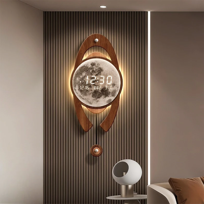 Modern LED digital wall clocks light luxury living room wall lamp clock creative moon часы настенные большие home furniture
