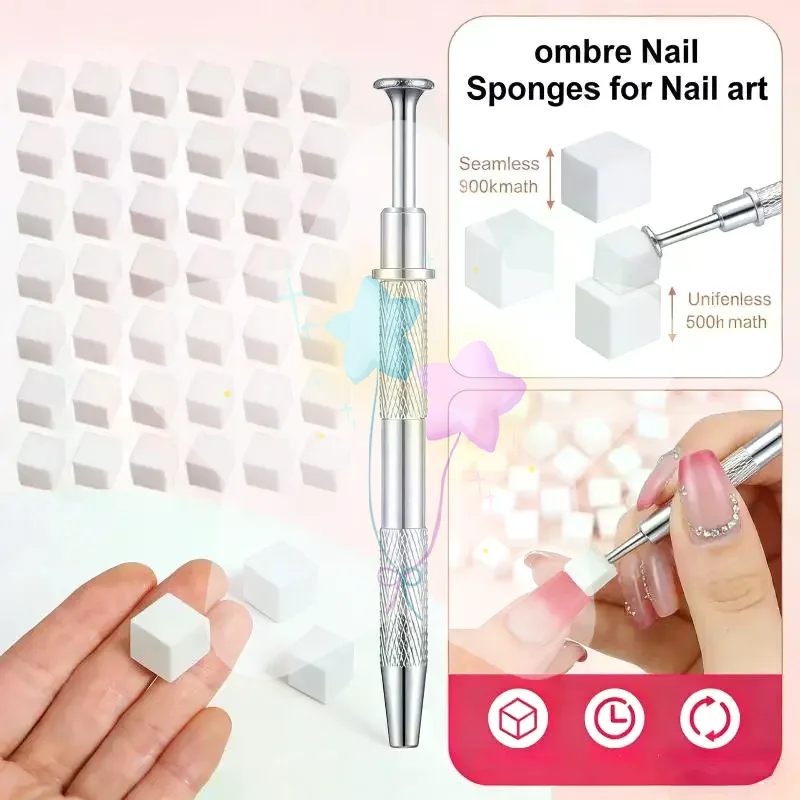 100 Pcs Creative Nail Art Sponge Set with Gripper Pen Disposable Gentle Manicure Tools for Salon & Home Nail Art Creation