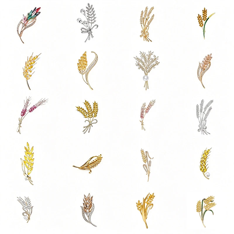 Luxury Wheat Ear Brooch Crystal Pearl Rhinestone Alloy Lapel Pins Clothing Decor Brooches For Women Men Suit Jewelry Gifts