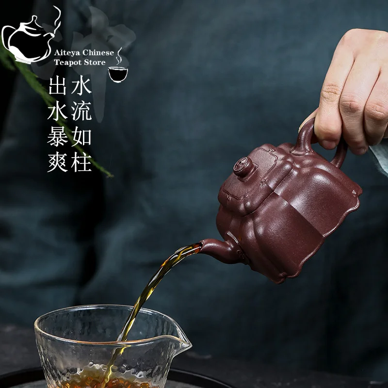 宜興手作り紫粘土ティーポット、オリジナル鉱石、黄龍山紫粘土、飛陵カンフー茶セット、中国ティーポット