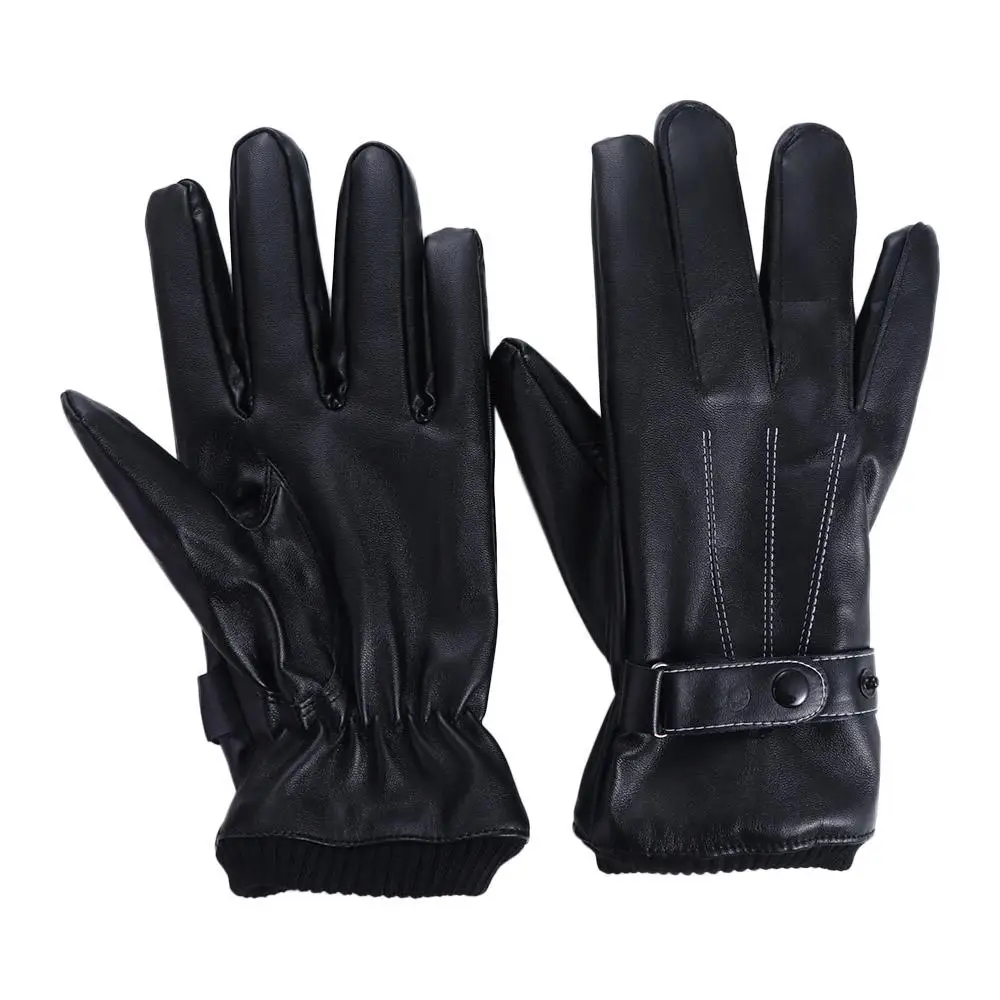 

Keep Warm Men's PU Leather Gloves Thick Velvet Waterproof Male Windproof Gloves Touch Screen Soft Motorcycle Full Finger Mittens