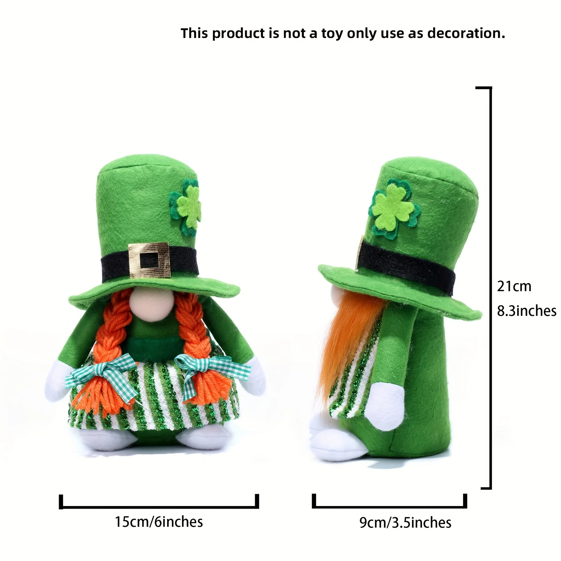 2-Piece Set Of St. Patrick's Day Irish Festival Green Leaf Spring- Faceless Dwarf Doll With Hat