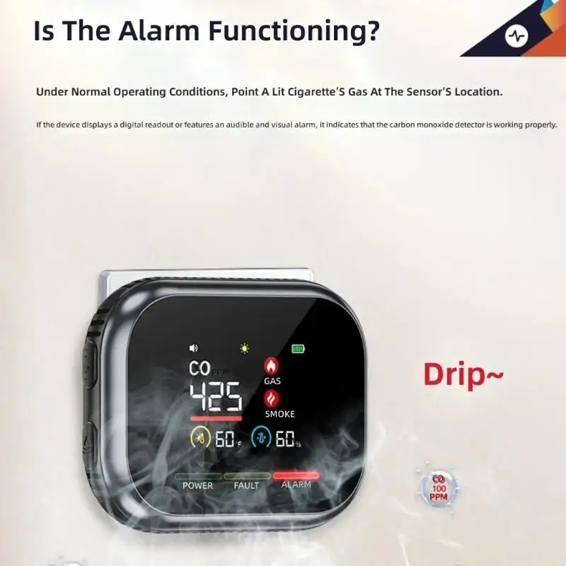 A2BE Wireless Gas CO Alarm With Temperature Humidity Sensors Easy Setups for Kitchen