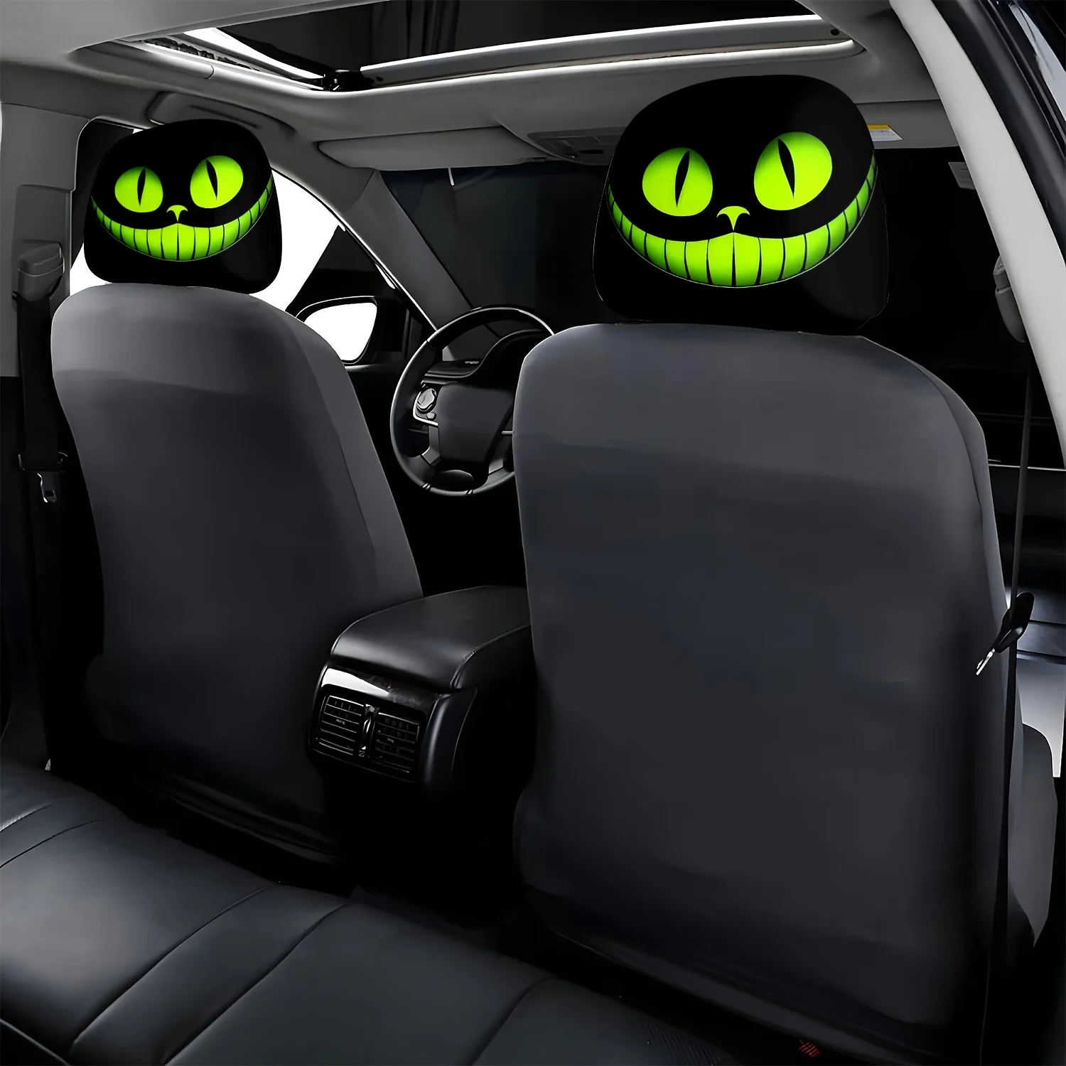 2pcs Universal Car Headrest Covers Fantasy Smile Mystical Cat Eye Decorative Protective Car Accessories Gift