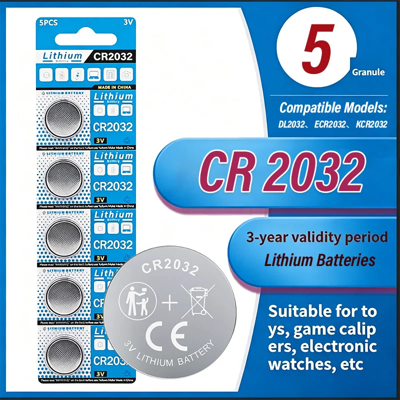 

CR2032 3V Lithium Battery 200mAh DL2032 BR2032 KCR2032 Coin Cell Batteries for Car Remote Key Fob Calculator Watch Toy Scale