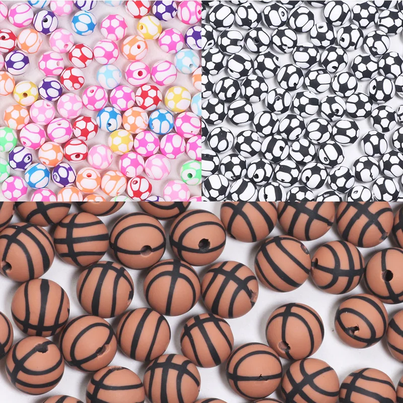 8mm 50pcs Round Basketball Football Beads Polymer Clay Beads For Jewelry Making Loose Spacer Diy Bracelet Necklace Accessory