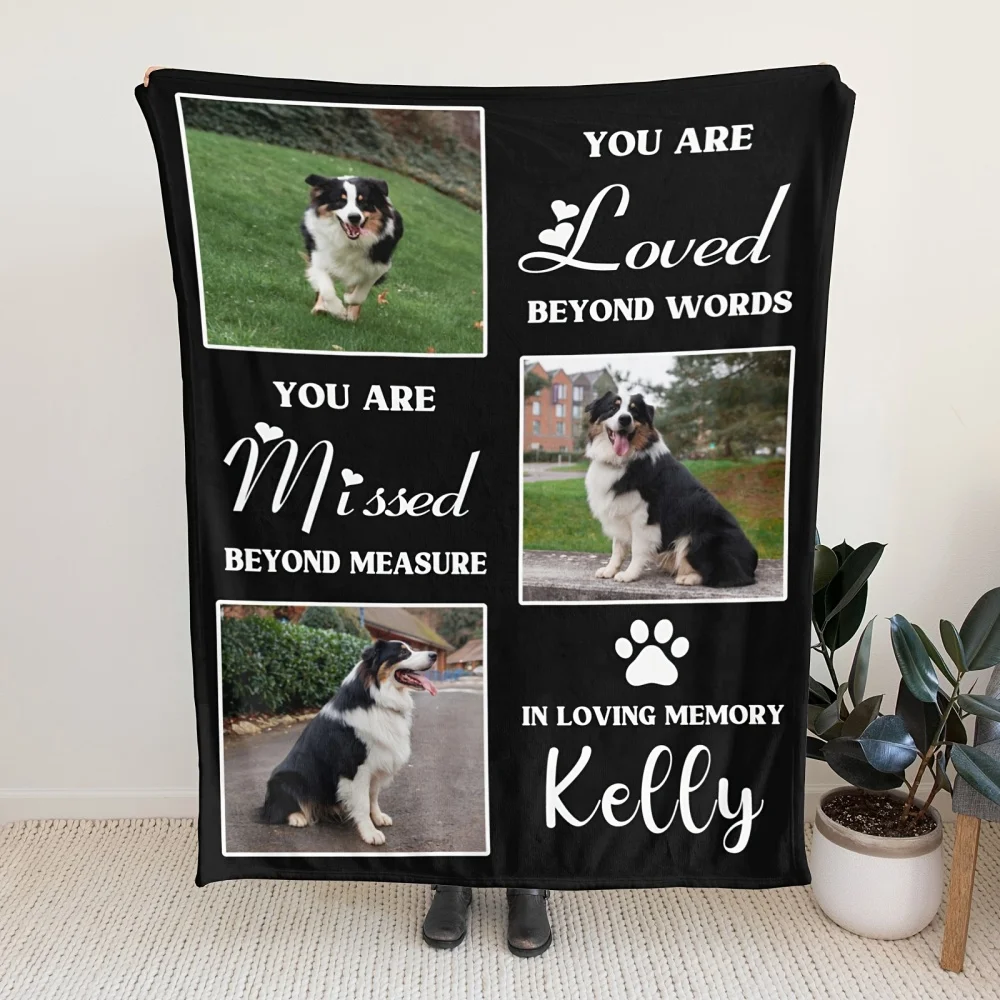 1pc Personalized Pet Memorial Blanket - Custom Photo & Message - Soft Flannel Keepsake Gift with 