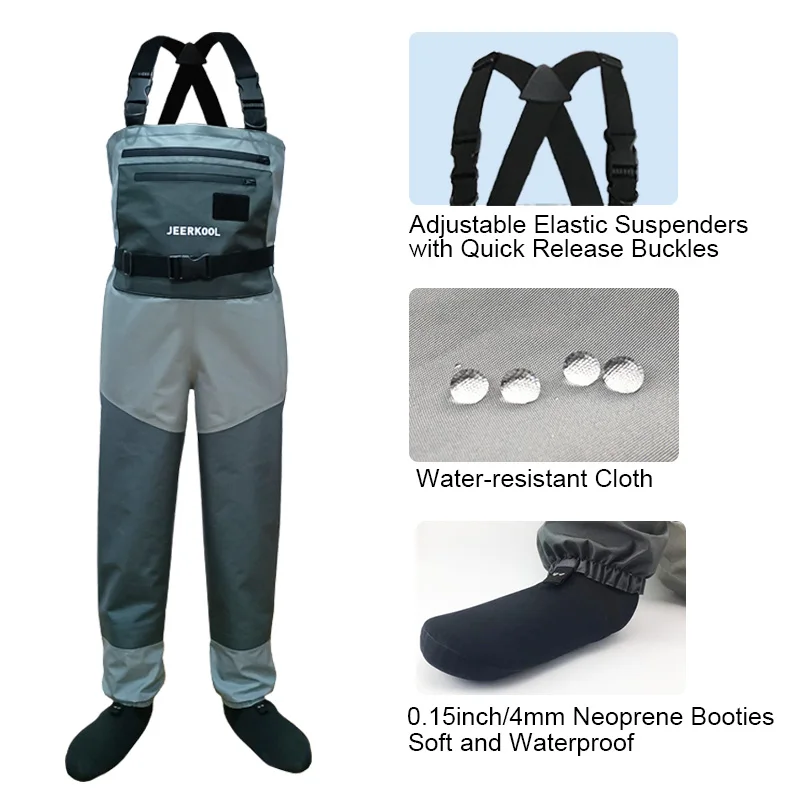 5 Layers Fly Fishing Waders Pants Chest Overalls Waterproof Clothes with Soft Foot Waders Breathable Boot Hunting Work Clothes