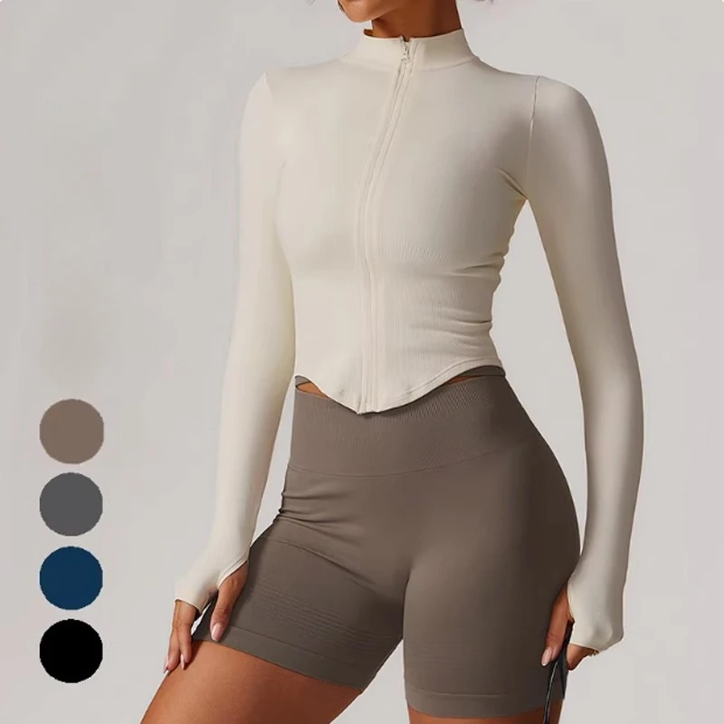 

Women's Fitness Long Sleeve Standing Neck Zip Long Sleeve Yoga Clothing Jacket Women Tight Quick Dry Outdoor Sports Tops