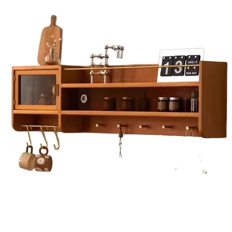 Solid wood kitchen, shelves, vintage wall-mounted glass cabinets, living room lockers