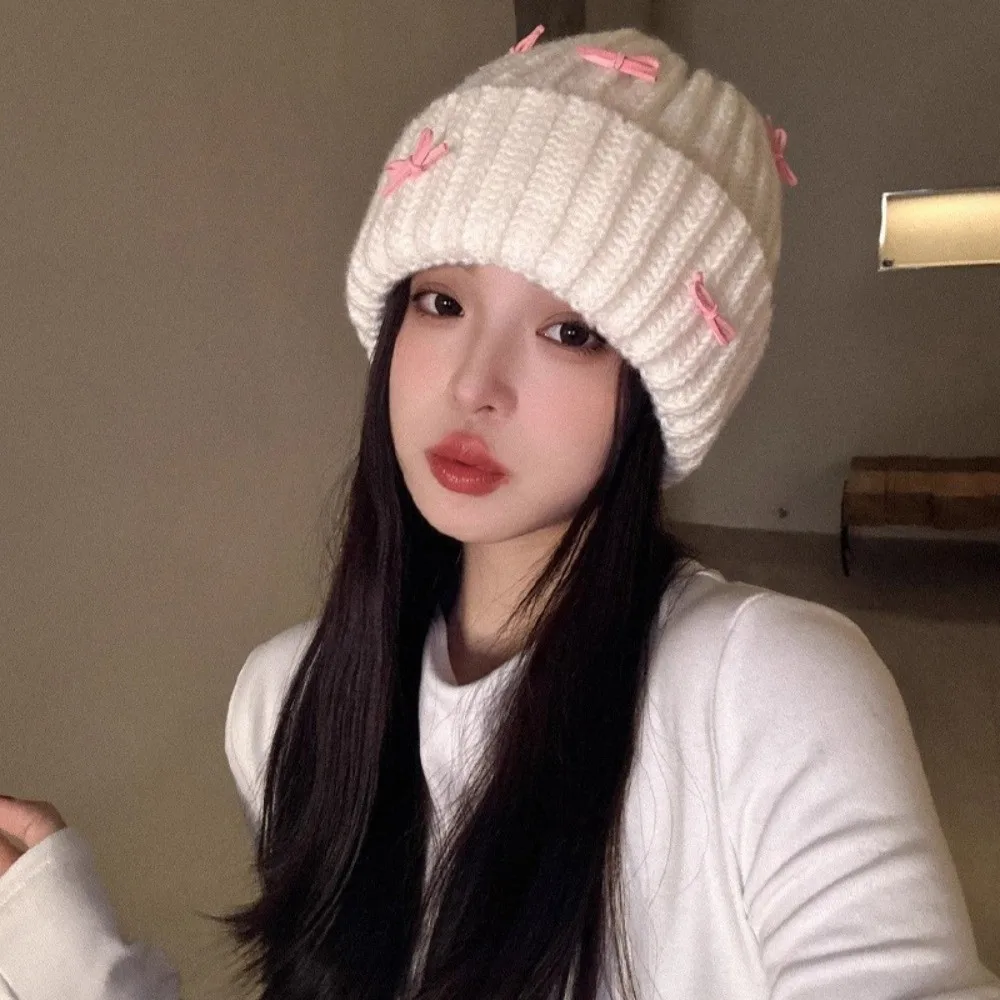 

Warm Ear Protection Bow Knitted Hat Cold-proof Korean Style Pullover Hat Cute Bow Thick Bow Winter Hat Winter
