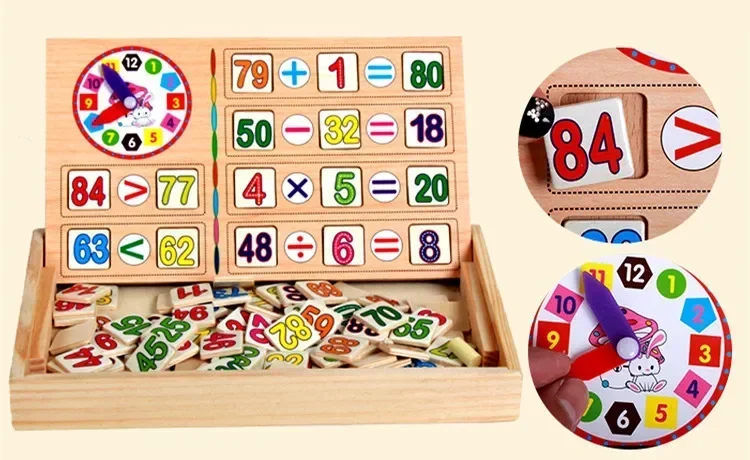 

[Funny] Baby Educational toys wooden Understanding Digital Arithmetic Time Color game Mathematics counting rods set learn toy